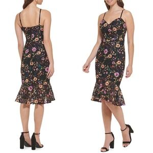 GUESS Floral Lace Midi Sheath Dress